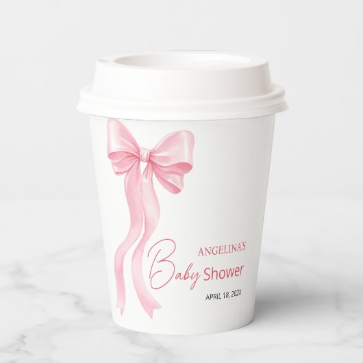 Baby shower paper cups with a delicate bow. pappbecher (Rückseite)