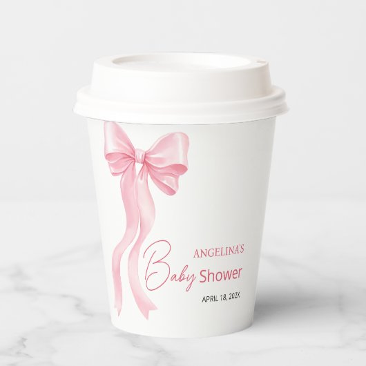 Baby shower paper cups with a delicate bow. pappbecher (Vorderseite)