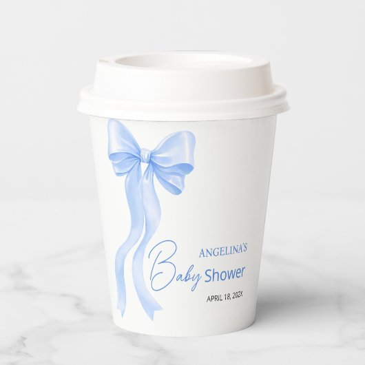 Baby shower paper cups with a delicate bow. pappbecher (Rückseite)