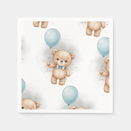 Baby Shower Paper for Boy Blue Balloon Teddy Bear Serviette (Vorderseite)