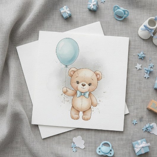Baby Shower Paper for Boy Blue Balloon Teddy Bear Serviette
