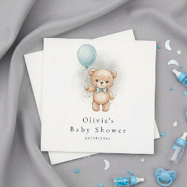 Baby Shower Paper  for Boy Blue Balloon Teddy Bear Serviette