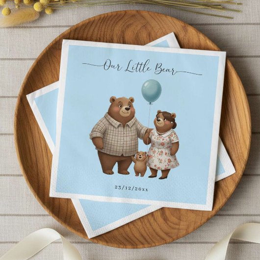 Baby Shower Paper  for Boy Blue Balloon Teddy Bear Serviette