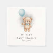 Baby Shower Paper for Boy Blue Balloon Teddy Bear Serviette (Vorderseite)