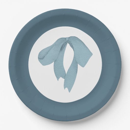 Baby Shower Paper Plates for Boy – Blue Bow Pappteller (Vorderseite)
