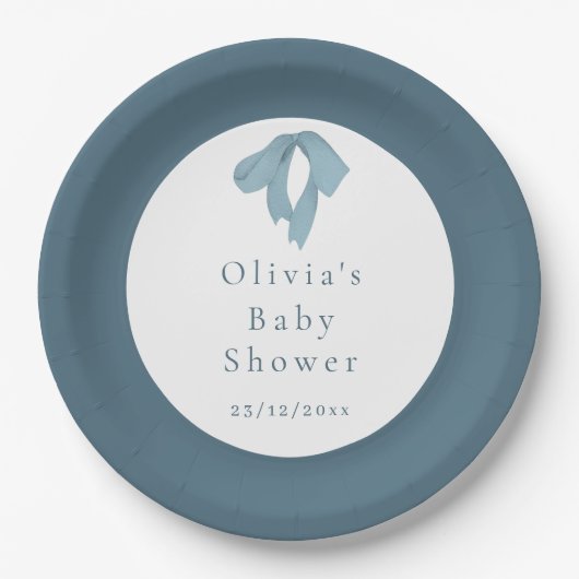 Baby Shower Paper Plates for Boy – Blue Bow Pappteller (Vorderseite)