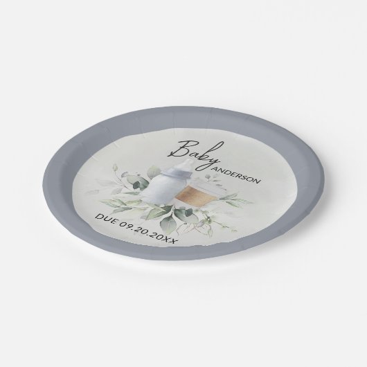 Baby Shower Paper Tellers Baby ist Kaffeepause Pappteller (Schrägansicht)