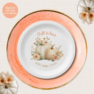 Baby Shower Papierplatten Kürbisse "Fall in Love" Pappteller