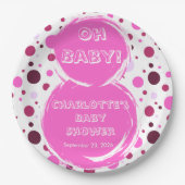 Baby-Shower-Papierplatten mit rosa Tupfen Pappteller (Vorderseite)