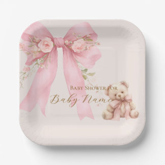 Baby-Shower-Papierteller, Coquette Rosa Schleife F Pappteller