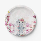 Baby Shower Party Plate with Floral Elephant Pappteller (Vorderseite)