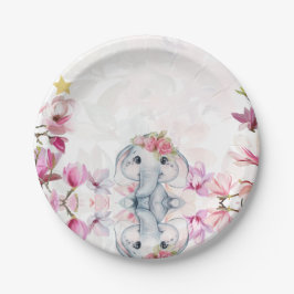 Baby Shower Party Plate with Floral Elephant Pappteller