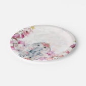 Baby Shower Party Plate with Floral Elephant Pappteller (Schrägansicht)
