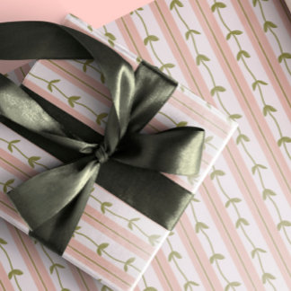 Baby Shower Pastel Pink Stripe Botanical Green Vin Geschenkpapier