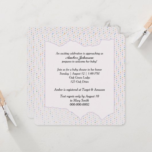 Baby Shower Pastel Polka Dots Einladung (Vorderseite/Rückseite Beispiel)