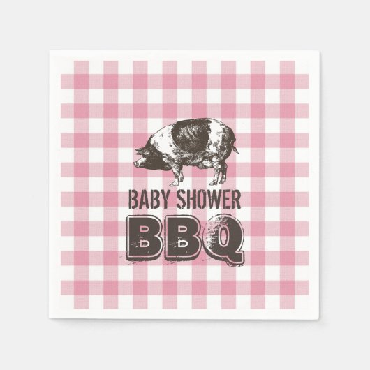 Baby Shower Pig Roast GRILLEN Pink Gingham Serviette (Vorderseite)