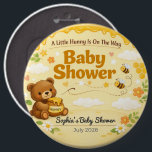 Baby Shower Pin | Little Hunny | Teddy Bear Button<br><div class="desc">Sweet teddy bear baby shower pin with honey theme—perfect keepsake and party favor for guests. Celebrate the sweetest beginnings with this adorable “A Little Hunny Is On The Way” baby shower button pin. Featuring a soft yellow background with honey drips, bees, honeycombs, clouds, flowers, and a teddy bear holding a...</div>