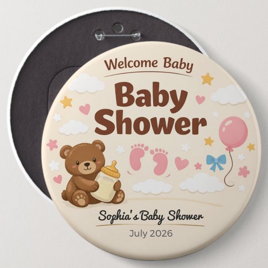 Baby Shower Pin | Welcome Baby | Teddy Bear Button (Vorne & Hinten)