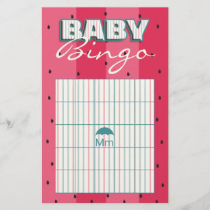 Baby Shower Pink BINGO "Regenschirm Wassermelone" Flyer