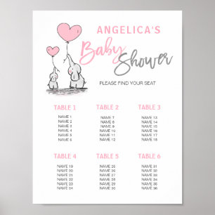 BABY SHOWER Pink Elephant Girl Seekarte Poster
