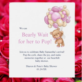 baby shower pink teddy weinetikett