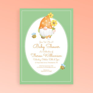 Baby Shower Polka Dot Gnome Bumble Bee Einladung