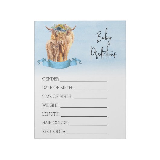 Baby Shower Predictions Spiel Highland Kuh Blue Notizblock (Rotiert)