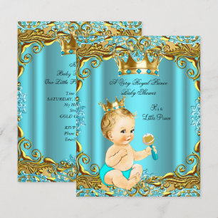 Baby Shower Prinz Gold Türkis Aqua Blond Junge Einladung