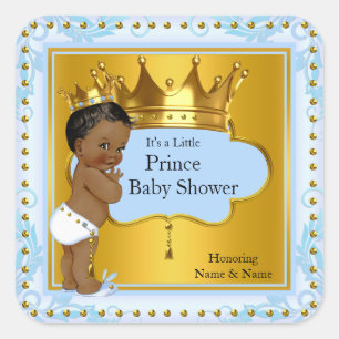 Baby Shower Prinz Junge Blau Gold Krone Ethnisch Quadratischer Aufkleber