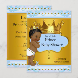 Baby Shower Prinz Süßer Junge Blau Gold Krone Ethn Einladung