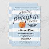 Baby Shower Pumpkin Blue Stripe Harvest Einladung (Vorne/Hinten)