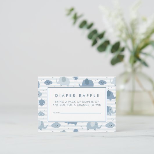 BABY SHOWER RAFFLE TICKET | Baby Blue Elephants Mitteilungskarte (Stehend Vorderseite)