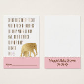 Baby Shower Raffle Ticket Elephant Gold Pink (Vorne & Hinten)