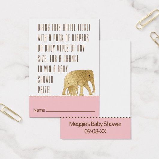Baby Shower Raffle Ticket Elephant Gold Pink (Büro)
