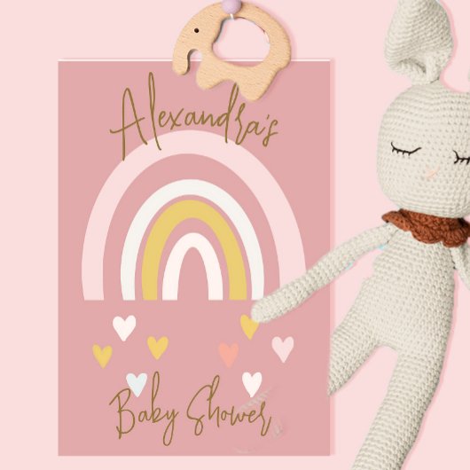 Baby Shower Rainbow Hearts Pink Einladung