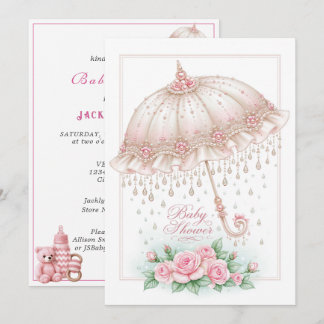 Baby-Shower-Regenschirm-Rosatöne Rosen Einladung