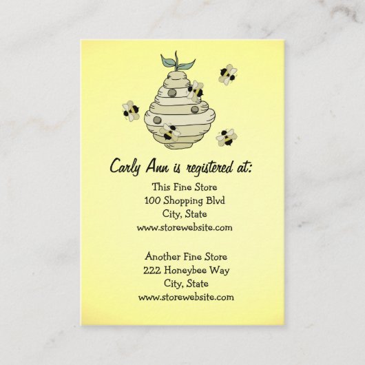 Baby Shower Registry Card Bee Thema Begleitkarte (Vorderseite)