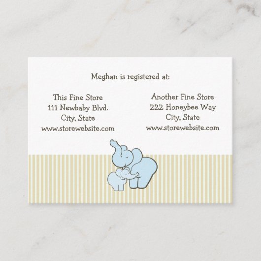 Baby Shower Registry Card Blue Elephant Hugs Begleitkarte (Vorderseite)