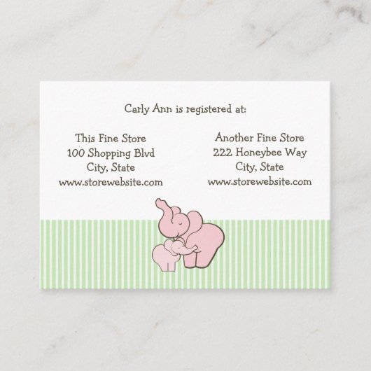 Baby Shower Registry Card Rosa Elephant Hugs Begleitkarte (Vorderseite)