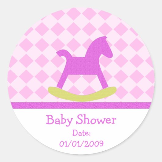 Baby Shower Rocking Horcker Runder Aufkleber (Vorderseite)