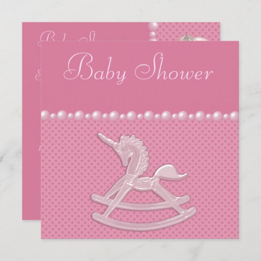 Baby Shower Rocking Horn Unicorn, Perlen & Herz Einladung (Vorne/Hinten)