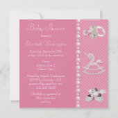 Baby Shower Rocking Horn Unicorn, Perlen & Herz Einladung (Rückseite)