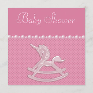 Baby Shower Rocking Horn Unicorn, Perlen & Herz Einladung
