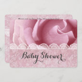 BABY SHOWER Rosa Blume mit Spitzen und Damask A06Z Einladung (Vorne/Hinten)