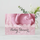 BABY SHOWER Rosa Blume mit Spitzen und Damask A06Z Einladung (Stehend Vorderseite)