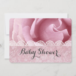 BABY SHOWER Rosa Blume mit Spitzen und Damask A06Z Einladung