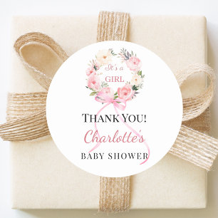Baby-Shower rosa Mädchen Blumenkranz Danke Runder Aufkleber