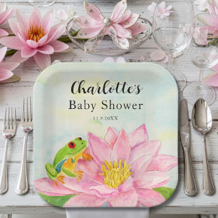 Baby Shower Rosa Seerose & Laubfrosch Pappteller