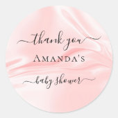 Baby Shower Rosa Seidenseide Name Vielen Dank Runder Aufkleber (Vorderseite)