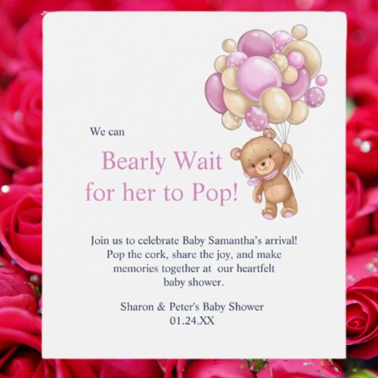 Baby-Shower rosa Teddy Weinetikett